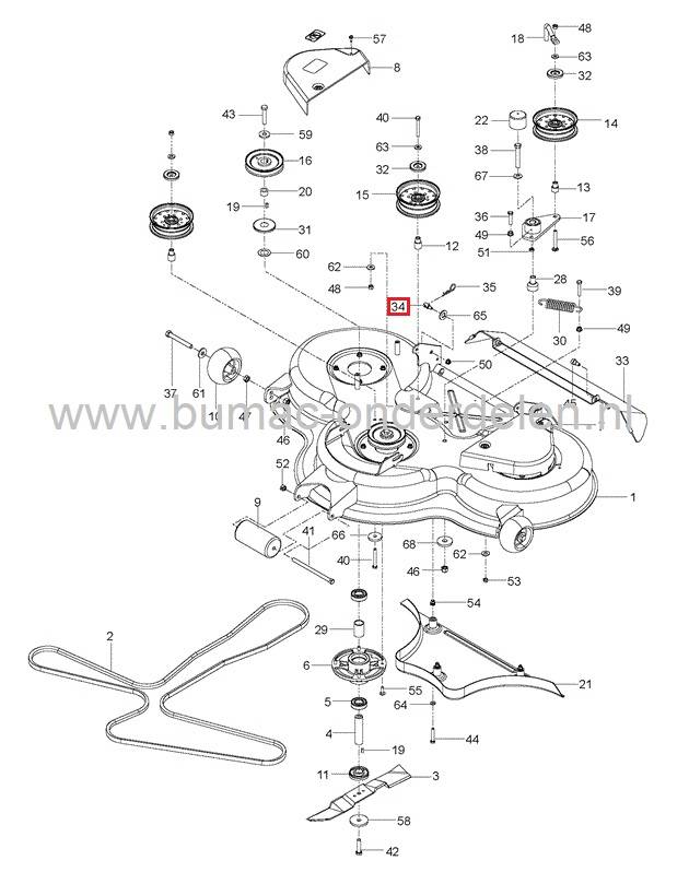 Stelbout voor Husqvarna, Jonsered, Partner, McCulloch, Flymo, Craftsman, Lazer, AYP, Wizard, Yardpro Zitmaaiers, Frontmaaiers, Tuintrekkers, ELECTROLUX Pen, Stelbout voor Maaidek, Tapeind