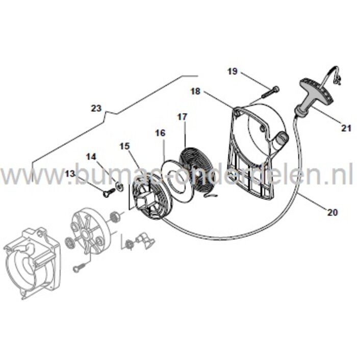 Startpoelie SB52 - XB45FP - XB55DP - Star 45FP - Star 55DP, Startpoelie voor Bosmaaier, Trimmer, Strimmer van Alpina - Stiga - Castelgarden - Mountfield, Koordpoelie, Startpouly, Koordpouly, Castel Garden