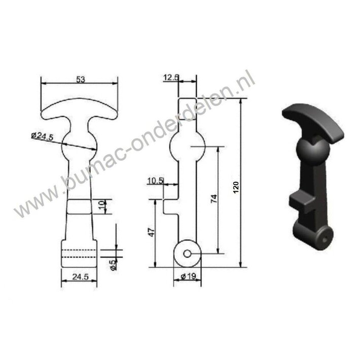 Motorkaprubber met houder Compleet Lengte 120 mm, Bevestigingsrubber