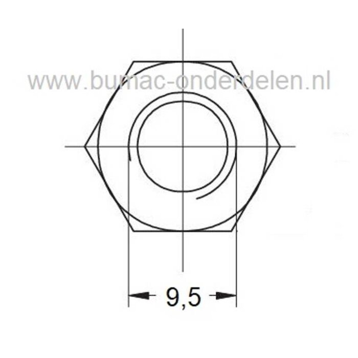 Moer 3/8 x 24 UNF komt onder andere voor op Stuurkogel, Kniegewricht, Spoorstang, Stuurstang van Zitmaaier, Frontmaaier, Tuintrekker