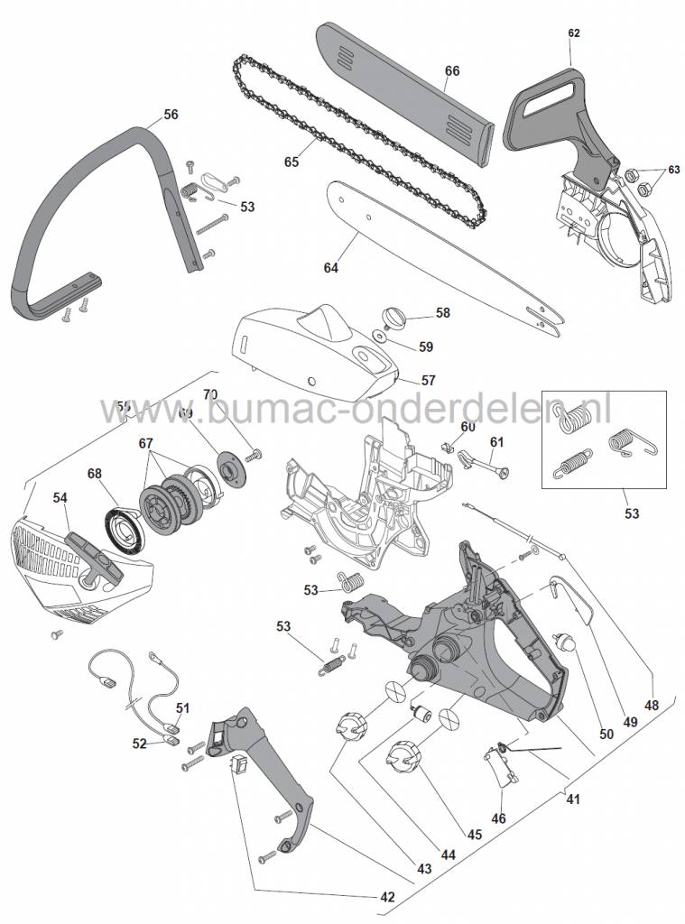 Startpoelie met Veer voor Stiga SP350 - SP350Q - SP375 - SP400 - SP400Q, Castelgarden XC35 - XC350 - XC350Q - XC40 - XC400 - XC400Q, Alpina A350 - A350Q - P352 - A400 - A400Q, Mountfield MC3514 - MC3514Q, Motorzaag, Kettingzaag, Koordpoelie met Startervee