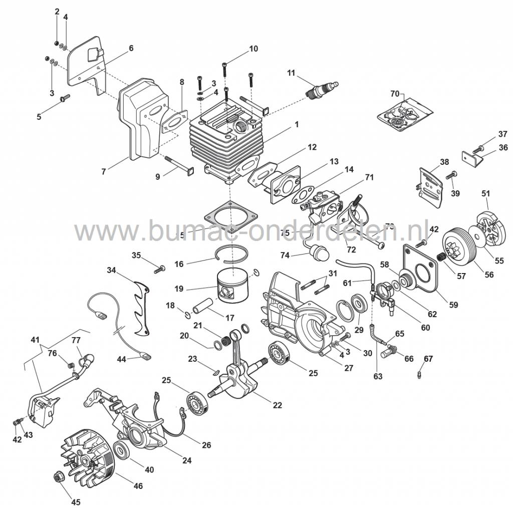Aandrijftandwiel Castelgarden  XC238, SP422, SP405Q, C41T, CP40, MC640 Stiga, Alpina, Mountfield, Motorzaag, Kettingzaag, Koppelingstrommel, Castel Garden