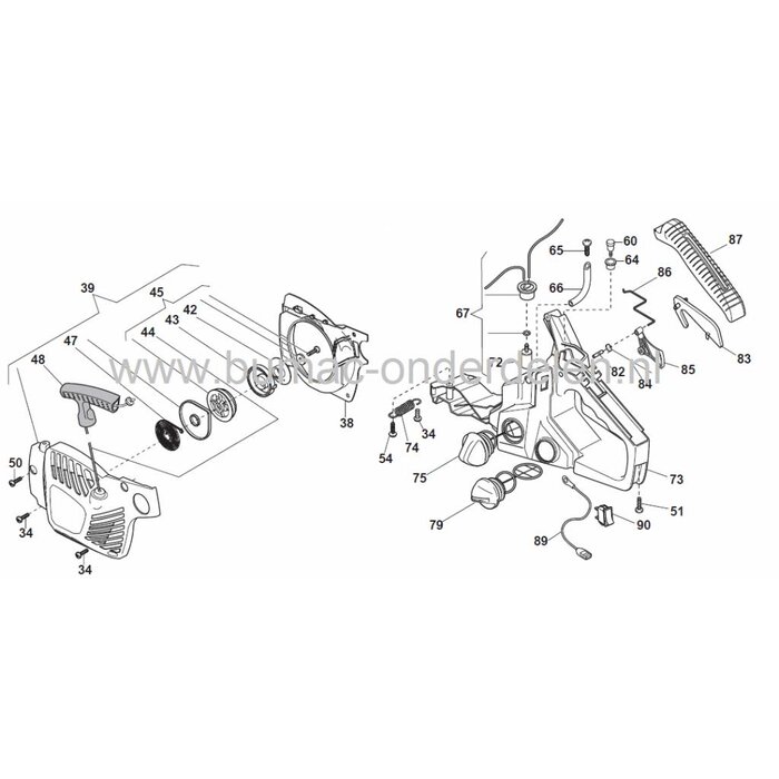 XC238 - SP405Q, Starterveer voor Motorzaag, Kettingzaag van Stiga, Castelgarden, Alpina, Mountfield, Startveer, Castel Garden XC238, SP405Q, A405, onderdeel