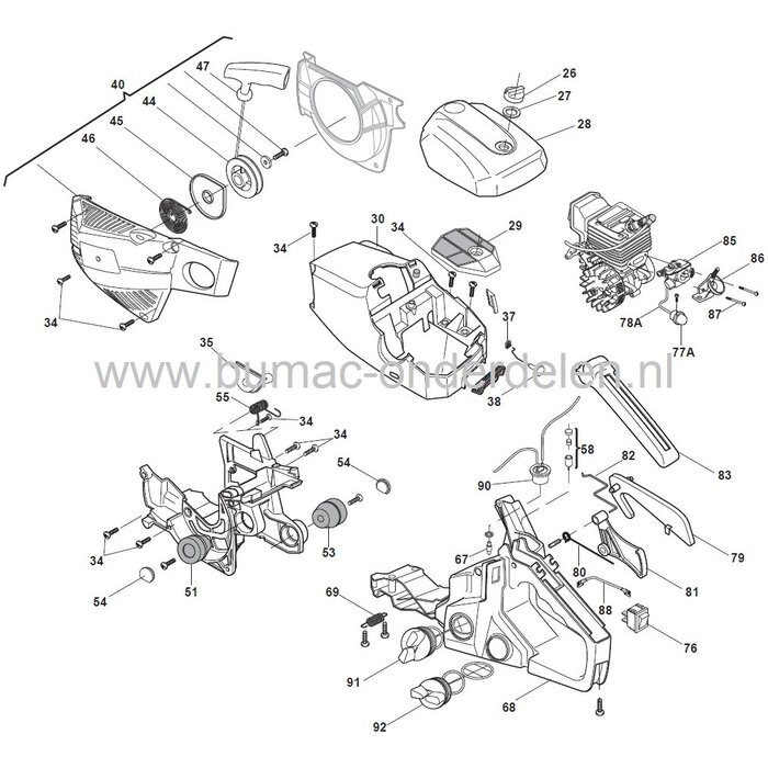 XC3700 - PS338, Starter voor Kettingzaag, Motorzaag van Castelgarden, Stiga, Alpina, Mountfield, Handstarter Compleet, Castel Garden