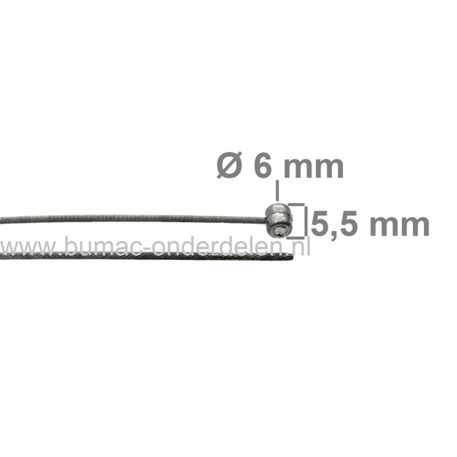 Flexibele Kabel met Ton 6 x 5,5 mm  voor Koppelingskabel, Versnellingskabel, Gaskabel, Motorremkabel, Bedieningskabel voor Grasmaaiers, Zitmaaiers, Verticuteermachines, Kooimaaiers, Tuinfrees, Hakfrees Universele Kabel onderdeel