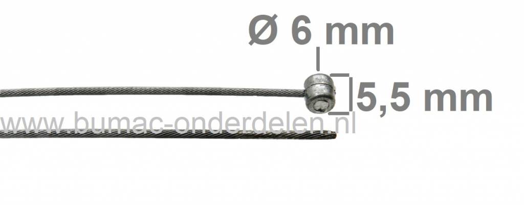 Flexibele Kabel met Ton 6 x 5,5 mm  voor Koppelingskabel, Versnellingskabel, Gaskabel, Motorremkabel, Bedieningskabel voor Grasmaaiers, Zitmaaiers, Verticuteermachines, Kooimaaiers, Tuinfrees, Hakfrees Universele Kabel onderdeel