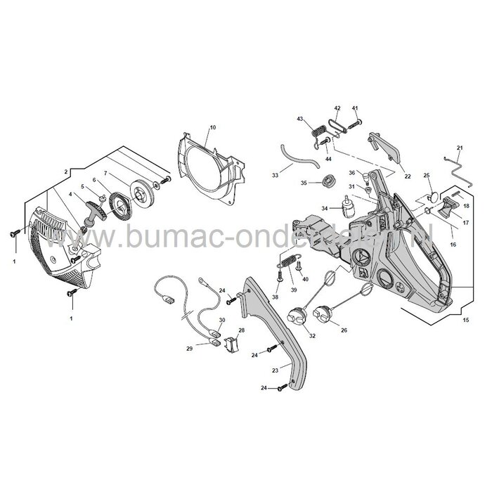 SP402 - SP422 - SP442 - XC40P - XC42P - XC44P - MC4016 - MC4018 - P402S - P422S - P442S, Gashendel voor Motorzaag, Kettingzaag van Stiga - Alpina - Castelgarden - Mountfield, Gas Hendel, Castel Garden