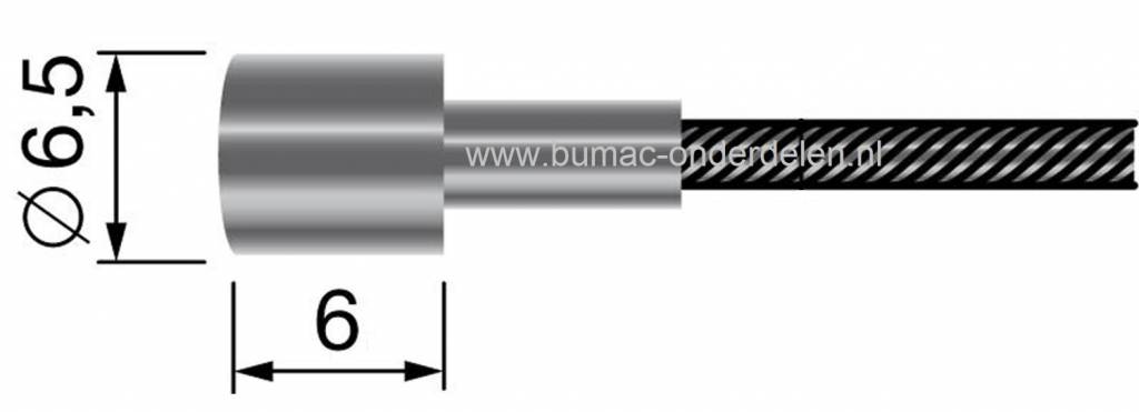 Flexibele Kabel met Ton voor Koppelingskabel, Remkabel, Bedieningskabel, Gaskabel Grasmaaier, Zitmaaier, FRontmaaier, Veegmachine, Tuinfrees, Trekker,  Kooimaaier, Verticuteermachine, Kantensnijder, Minikraan Binnenkabel Lengte 2500 mm - Ø 2,5 - Ton Ø 6,5