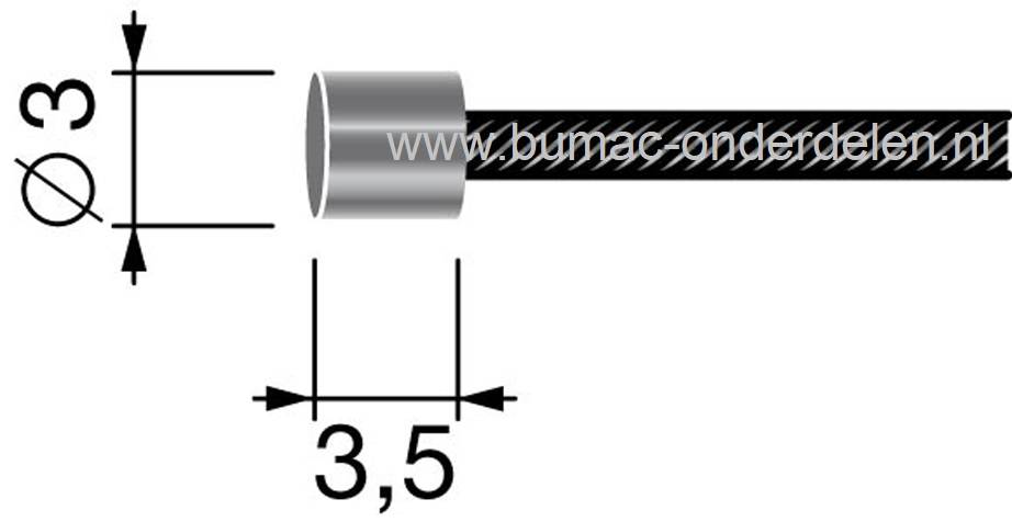 Flexibele Kabel met Ton Ø 3,5 mm x 3 mm Lengte 2500 mm - Ø 1,2 mm Binnenkabel als Gaskabel, Koppelingskabel voor Grasmaaier, Kooimaaier, Bosmaaier, Verticuteermachine, onderdelen