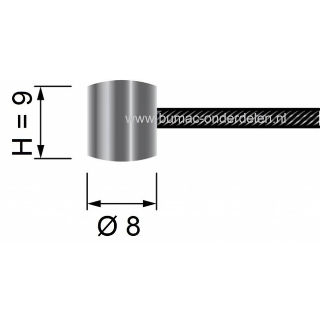 Flexibele Kabel met Ton voor Koppelingskabel, Remkabel, Bedieningskabel, Binnenkabel Lengte 2500 mm - Ø 2,5 mm, Ton Ø 8 x 9 mm voor Veegmachine, Tuinfrees, Grasmaaier, Zitmaaier, Frontmaaier, Trekker, Kooimaaier, Verticuteermachin