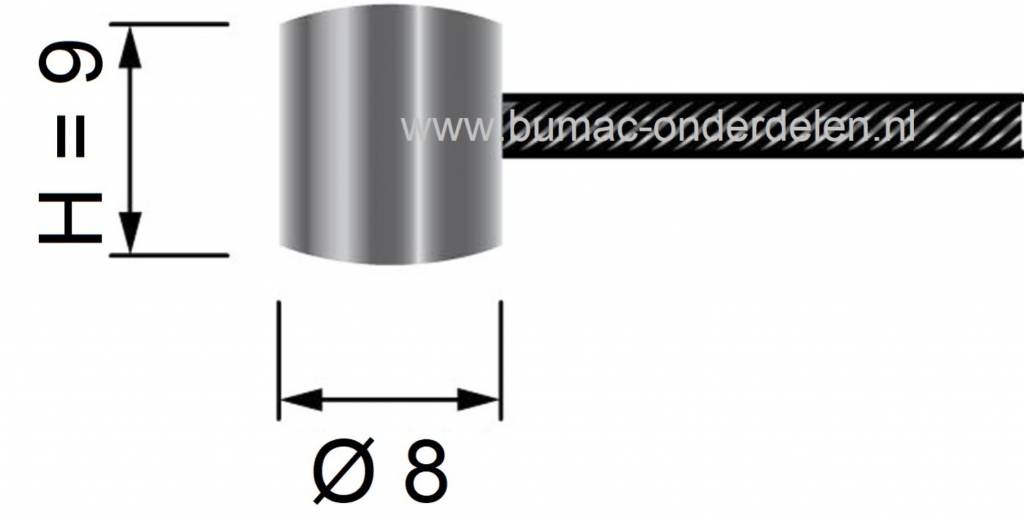 Flexibele Kabel met Ton voor Koppelingskabel, Remkabel, Bedieningskabel, Binnenkabel Lengte 2500 mm - Ø 2,5 mm, Ton Ø 8 x 9 mm voor Veegmachine, Tuinfrees, Grasmaaier, Zitmaaier, Frontmaaier, Trekker, Kooimaaier, Verticuteermachin