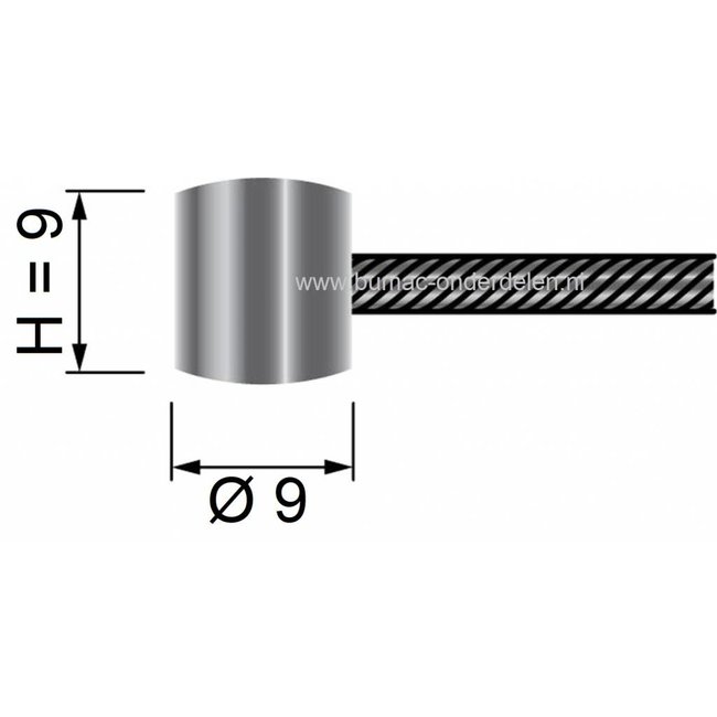 Flexibele Kabel met Ton voor Koppelingskabel, Remkabel, Bedieningskabel, Binnenkabel Lengte 2500 mm - Ø 2 mm, Ton Ø 9 x 9 mm voor Veegmachine, Tuinfrees, Grasmaaier, Zitmaaier, Frontmaaier, Trekker, Kooimaaier, Verticuteermachine