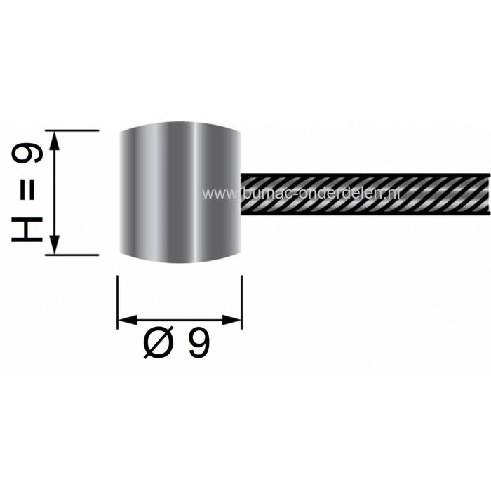 Flexibele Kabel met Ton voor Koppelingskabel, Remkabel, Bedieningskabel, Binnenkabel Lengte 2500 mm - Ø 2 mm, Ton Ø 9 x 9 mm voor Veegmachine, Tuinfrees, Grasmaaier, Zitmaaier, Frontmaaier, Trekker, Kooimaaier, Verticuteermachine