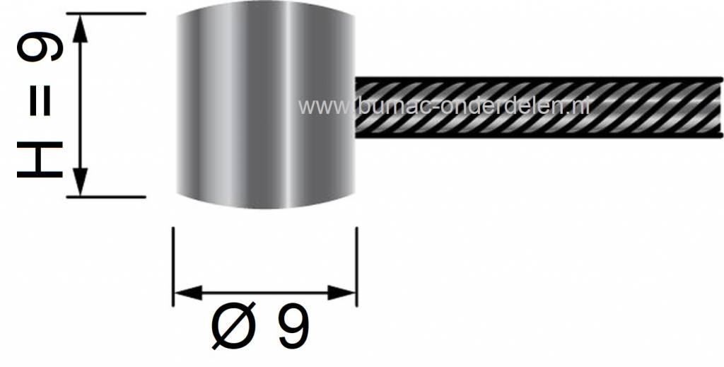 Flexibele Kabel met Ton voor Koppelingskabel, Remkabel, Bedieningskabel, Binnenkabel Lengte 2500 mm - Ø 2 mm, Ton Ø 9 x 9 mm voor Veegmachine, Tuinfrees, Grasmaaier, Zitmaaier, Frontmaaier, Trekker, Kooimaaier, Verticuteermachine