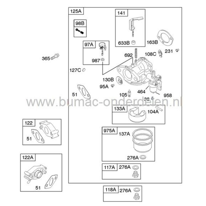 Carburateur voor Briggs and Stratton Motoren met een Horizontale Krukas en 6,5 PK, Kloofmachine - Houtversnipperaar - Aggregaat - Generator - Trilplaat - Waterpomp - Tuinfrees Carburator