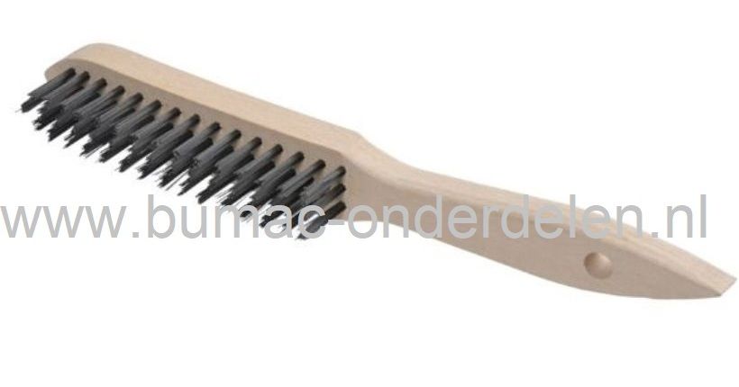 Staalborstel voor het Schoonmaken van Maaidek, Wielen, Banden bij Grasmaaier, Zitmaaier, Frontmaaier, Tuintrekker, 3 Rijig Staalborstel Lengte 290 mm