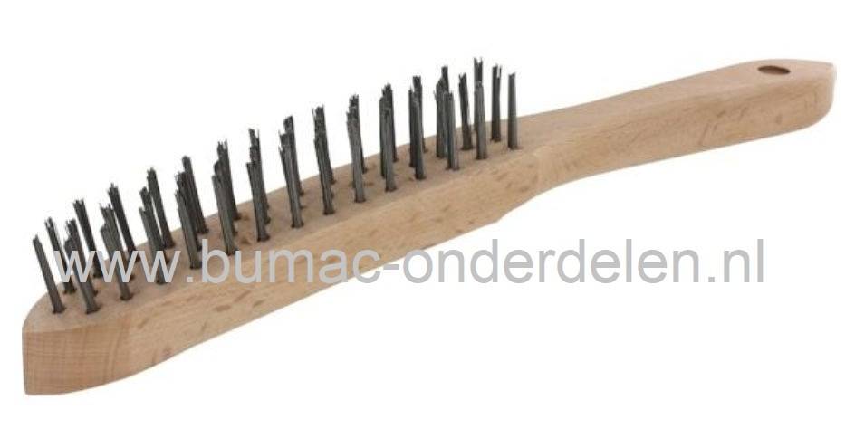 Staalborstel voor het Schoonmaken van Maaidek, Wielen, Banden bij Grasmaaier, Zitmaaier, Frontmaaier, Tuintrekker, 3 Rijig Staalborstel Lengte 290 mm