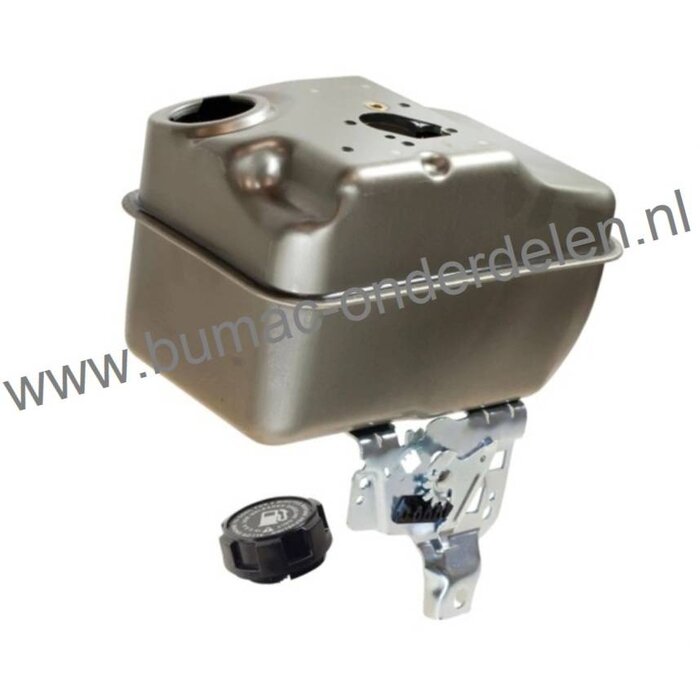 Benzinetank voor Briggs en Stratton Motor van 3 T/m 5 Pk met Horizontale Krukas op Kooimaaier, Verticuteermachine, Kantensnijder, Veegmachine, Tuinfrees, Generator, Houtversnipperaar, Aggregaat, Hakselaar, Hakfrees Brandstoftank
