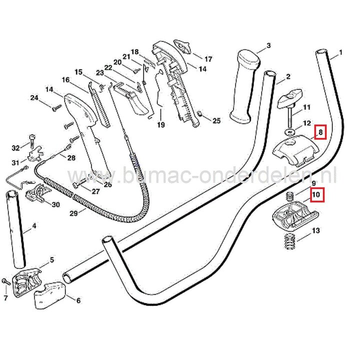 Klem voor Stuurboom Stihl Bosmaaiers FS80, FS85, FS90, FS91, FS100, FS110, FS111 ,FS120, FS130, FS131, FS200, FS240, FS250, FS300, FS310, FS311, FS350 FS380, FS400, FS450, FS400, FS450, FS480 Bosmaaier Stuur Klem FS 80, FS 85, FS 90, FS 91, FS 100, FS 110
