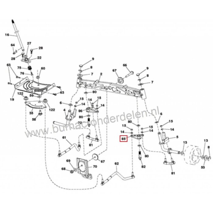Rechter Lagerhouder - Tussenstuk voor Stuurstang en Verbindingsstang  bij Husqvarna, Jonsered, Craftsman en Mcculloch Zitmaaier TC242, TC338, TC342 Tuintrekkers