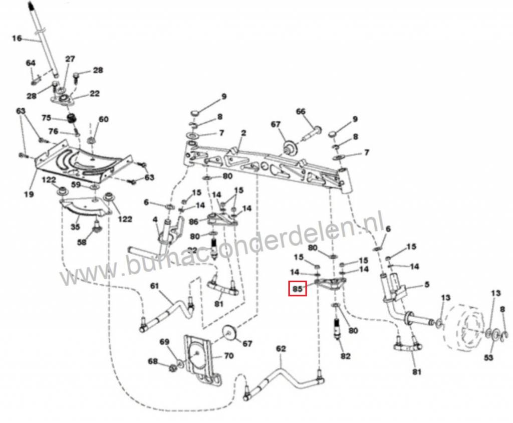 Rechter Lagerhouder - Tussenstuk voor Stuurstang en Verbindingsstang  bij Husqvarna, Jonsered, Craftsman en Mcculloch Zitmaaier TC242, TC338, TC342 Tuintrekkers