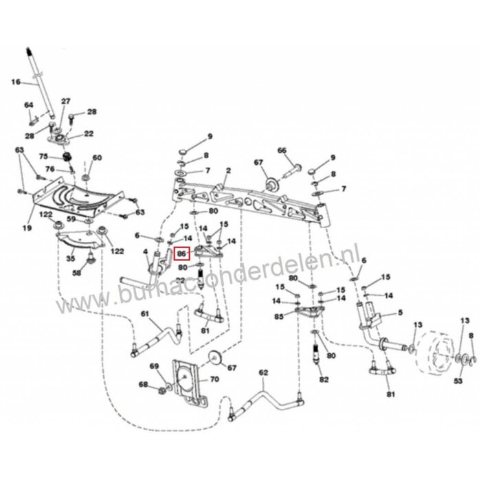 Linker Lagerhouder - Tussenstuk voor Stuurstang en Verbindingsstang  bij Husqvarna, Jonsered, Craftsman en Mcculloch Zitmaaier TC242, TC338, TC342 Tuintrekkers