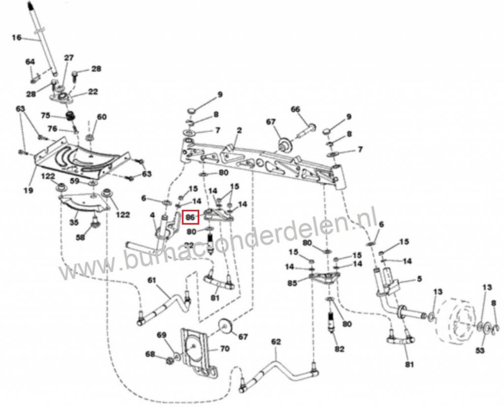 Linker Lagerhouder - Tussenstuk voor Stuurstang en Verbindingsstang  bij Husqvarna, Jonsered, Craftsman en Mcculloch Zitmaaier TC242, TC338, TC342 Tuintrekkers