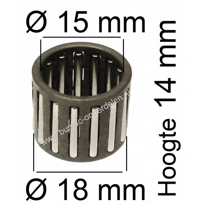 Naaldlager voor Koppelingstrommel van Sachs Dolmar - Oleo Mac Kettingzaag 15x18x14 mm Naaldlager voor Kettingtandwiel  Motorzagen Dolmar 114, 122, 122SL, 122SI, 123, 133, 143, PS6000, PS6800, PS9000, PS9010,  Oleo-Mac 970, 971, 980, 981