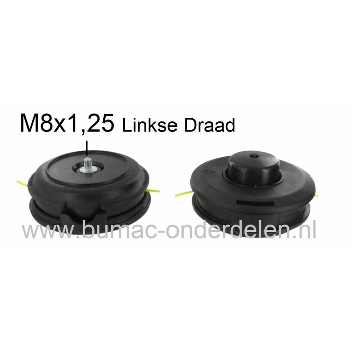 Draadkop TAP-N-GO voor Bosmaaier Aansluiting Linkse Draad M8x1,25 Maaikop met Tip Toets voor Draad Verlenging, Maaidraad 2,4 mm Motorstrimmer, Bermmaaier, Motorzeis