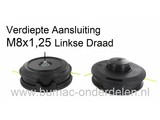Draadkop TAP-N-GO voor Efco - Stiga - Castelgarden - Mountfield - Alpina Bosmaaier Verdiepte Aansluiting Linkse Draad M8x1,25 Maaikop met Tip Toets voor Draad Verlenging, Maaidraad 2,4 mm Onder andere voor Efco Motorstrimmer, Bermmaaier, Motorzeis