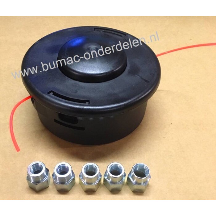 Draadkop TAP-N-GO voor  Stihl, Husqvarna, Jonsered, Echo Bosmaaiers met een Vermogen van 35 cc of Meer, Geleverd met 5 Adapters M10x1,00, M10x1,25, M12x1,5, M12x1,75, M14x1,5 Linkse Draad Stihl FS220, FS240, FS250, FS260, FS260C-E, FS280, FS290, FS310, FS