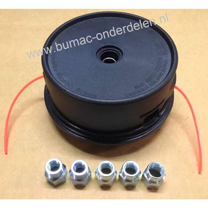 Draadkop TAP-N-GO voor  Stihl, Husqvarna, Jonsered, Echo Bosmaaiers met een Vermogen van 35 cc of Meer, Geleverd met 5 Adapters M10x1,00, M10x1,25, M12x1,5, M12x1,75, M14x1,5 Linkse Draad Stihl FS220, FS240, FS250, FS260, FS260C-E, FS280, FS290, FS310, FS