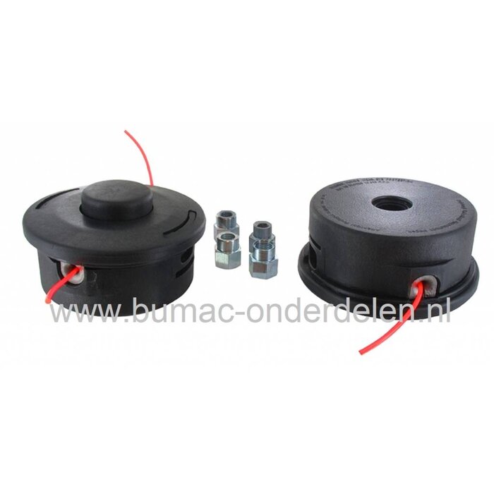 Draadkop TAP-N-GO voor Stihl, Husqvarna, Jonsered, Echo, Shindaiwa Bosmaaiers met een Vermogen van 20 tot 35 cc, Geleverd met 4 Adapters M10x1,00, M10x1,25, M12x1,5, M12x1,75  Linkse Draad o.a. Stihl FS55, FS55R, FS56, FS56RCE, FS70, FS70R, FS80, FS80R,