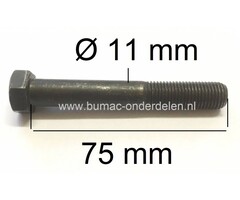 Bout 7/16 UNF voor Bevestiging van de Dubbele Poelie op de Krukas bij Zitmaaiers - Tuintrekkers van Castelgarden - Stiga - Mountfield - Alpina - MTD - Wolf - Bolens - Yardman - CubCadet - Gutbrod    Bout 7/16 UNF  Lengte 75 mm Diameter Ø 11 mm