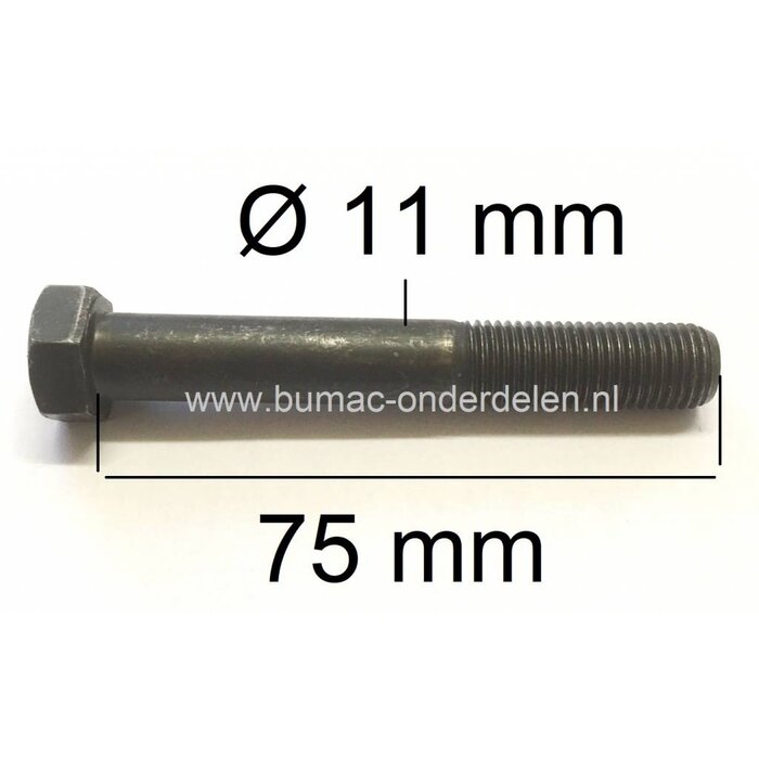 Bout 7/16 UNF voor Bevestiging van de Dubbele Poelie op de Krukas bij Zitmaaiers - Tuintrekkers van Castelgarden - Stiga - Mountfield - Alpina - MTD - Wolf - Bolens - Yardman - CubCadet - Gutbrod    Bout 7/16 UNF  Lengte 75 mm Diameter Ø 11 mm