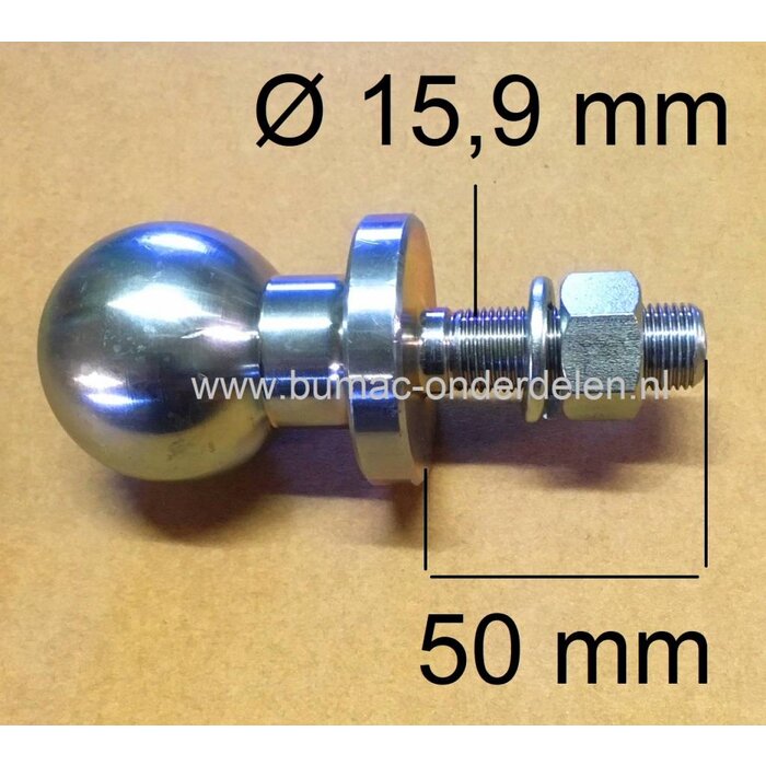 Trekhaakkogel Recht voor Zitmaaier, Frontmaaier, Tuintrekker, Quad Kogel 50 mm Lengte 120 mm Aansluiting 15,9 mm Kogel Koppeling, Kogeltrekpen, onderdeel