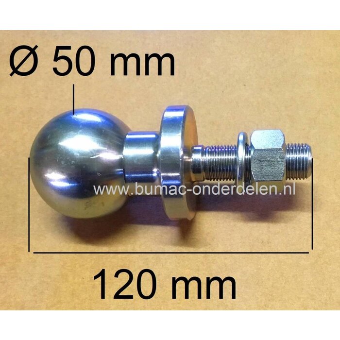 Trekhaakkogel Recht voor Zitmaaier, Frontmaaier, Tuintrekker, Quad Kogel 50 mm Lengte 120 mm Aansluiting 15,9 mm Kogel Koppeling, Kogeltrekpen, onderdeel