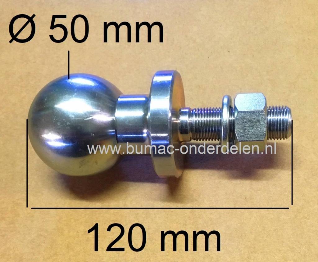 Trekhaakkogel Recht voor Zitmaaier, Frontmaaier, Tuintrekker, Quad Kogel 50 mm Lengte 120 mm Aansluiting 15,9 mm Kogel Koppeling, Kogeltrekpen, onderdeel