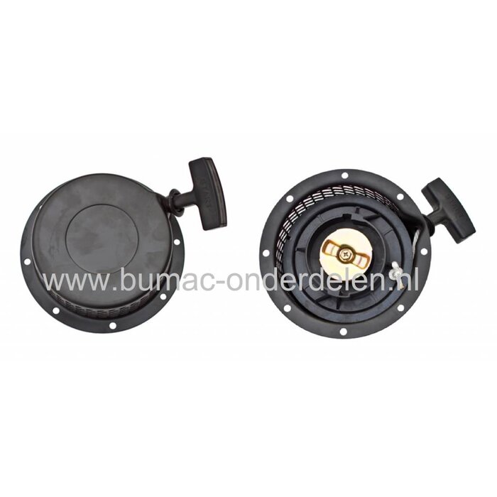 Yanmar Handstarter compleet met stalen huis en aandrijfring Ø80 mm, geschikt voor Yanmar L90, L100 en 186F dieselmotoren – onderdeel toepasbaar op generatoren, trilplaten, aggregaten, tuinfrezen en houtversnipperaars