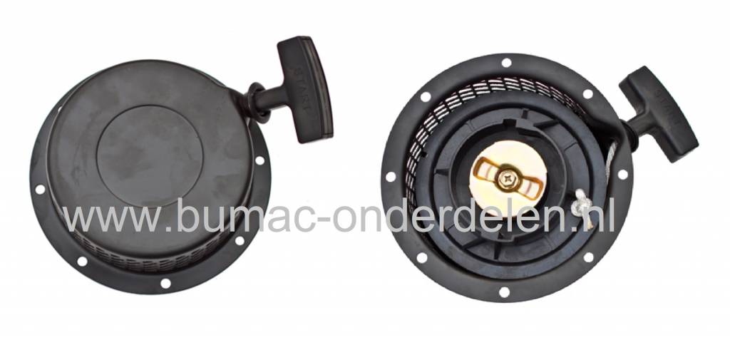 Yanmar Handstarter compleet met stalen huis en aandrijfring Ø80 mm, geschikt voor Yanmar L90, L100 en 186F dieselmotoren – onderdeel toepasbaar op generatoren, trilplaten, aggregaten, tuinfrezen en houtversnipperaars