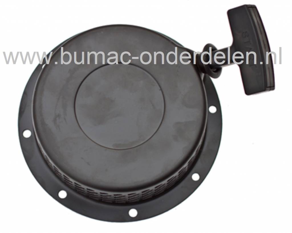 Yanmar Handstarter compleet met stalen huis en aandrijfring Ø80 mm, geschikt voor Yanmar L90, L100 en 186F dieselmotoren – onderdeel toepasbaar op generatoren, trilplaten, aggregaten, tuinfrezen en houtversnipperaars