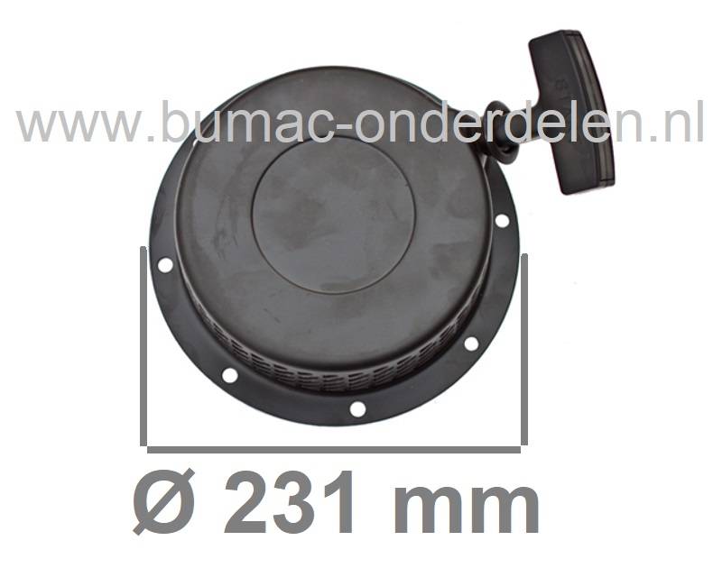 Yanmar Handstarter compleet met stalen huis en aandrijfring Ø80 mm, geschikt voor Yanmar L90, L100 en 186F dieselmotoren – onderdeel toepasbaar op generatoren, trilplaten, aggregaten, tuinfrezen en houtversnipperaars