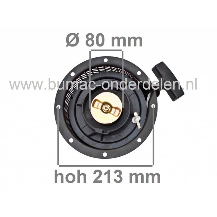 Yanmar Handstarter compleet met stalen huis en aandrijfring Ø80 mm, geschikt voor Yanmar L90, L100 en 186F dieselmotoren – onderdeel toepasbaar op generatoren, trilplaten, aggregaten, tuinfrezen en houtversnipperaars