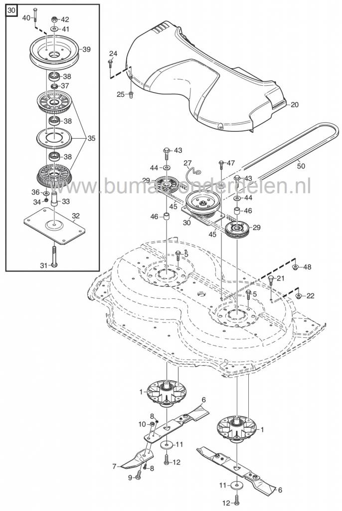 Getande Poelie Stiga Park 95C en 105C, Castelgarden - Mountfield - Alpina, Frontmaaier