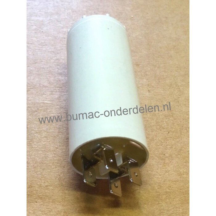 Condensator 10 µFvoor Elektrische Grasmaaier, Grasmachine, Hakselaar, Hogedrukreiniger, Waterpomp Bosch, Black en Decker, Wolf, Greenway, MTD, Husqvarna, Flymo, Gardena, Brill, Jonsered, Viking, Sabo, Partner, Mcculloch.