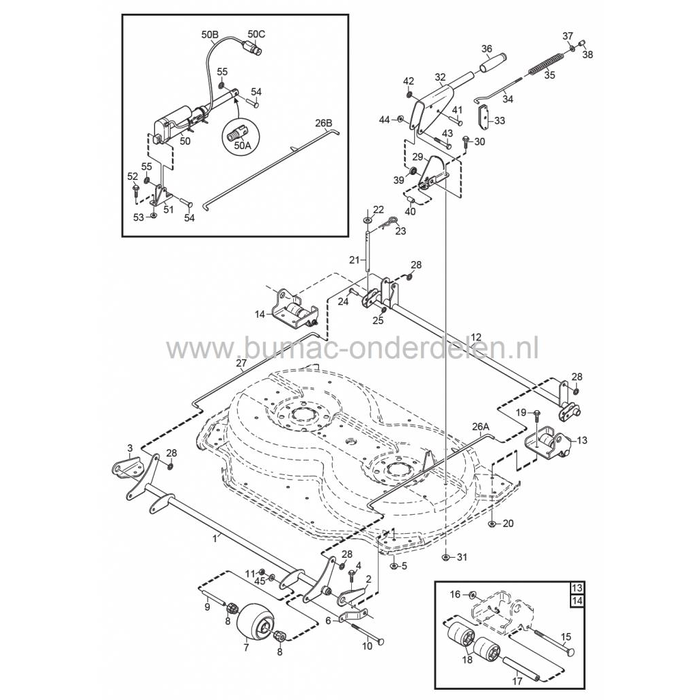 Steunwiel voor Stiga Ready 85 Combi - Villa 85 Combi - Villa 95 Combi - Park 95 Combi en 4WD - Park 105 Combi en 4WD, Castelgarden, Mountfield, Maaidek Steun Wiel, Castel Garden, Frontmaaiers