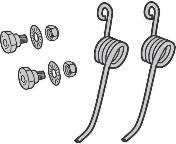 Verticuteer Set van 2 Veren en Bevestigings Bouten, voor Verticuteermes op Grasmaaier - Benzinemaaier - Loopmaaier - Gazonmaaier - Cirkelmaaier, onderdeel