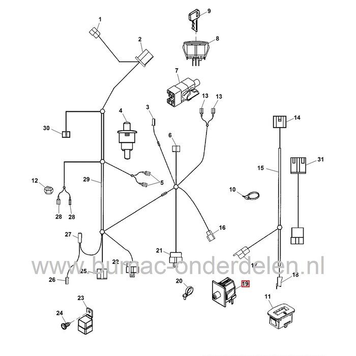 Veiligheidsschakelaar voor John Deere, MTD, Sabo, Cub Cadet, Bolens, Etesia, White, Yardman, Wolf Zitmaaiers, Frontmaaiers, Tuintrekkers, 102, 105, 108, 115, 125, 135, 14.542GS, 145, 155C, 1642HS, 17.542HS, 1742HS, 190C, G100, G110, L100, L105, L107, L108