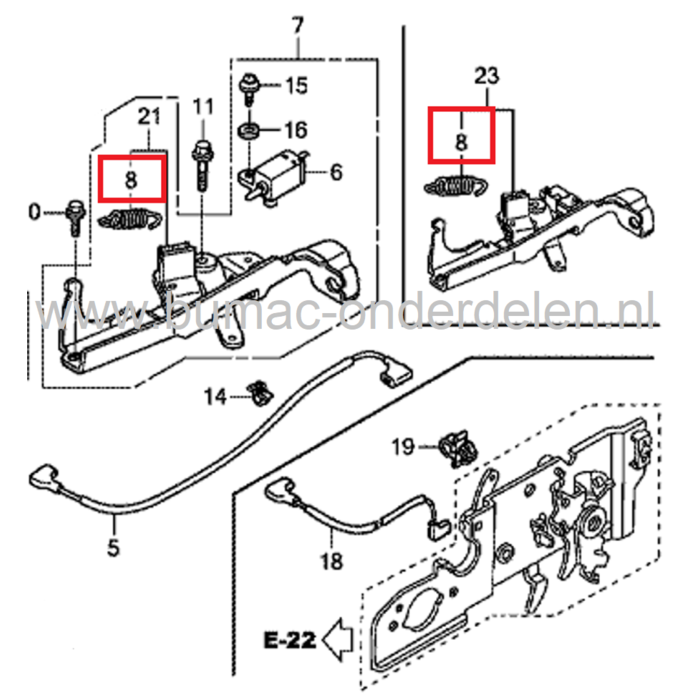 Veer voor Inschakelen van de Motorrem - Motorstop bij Honda GCV135 - GCV140, GCV160, GCV190 Motor op Grasmaaier, Veegmachine, Frees Trekveer voor Honda GCV 135, GCV 140, GCV 160, GCV 190 Motoren