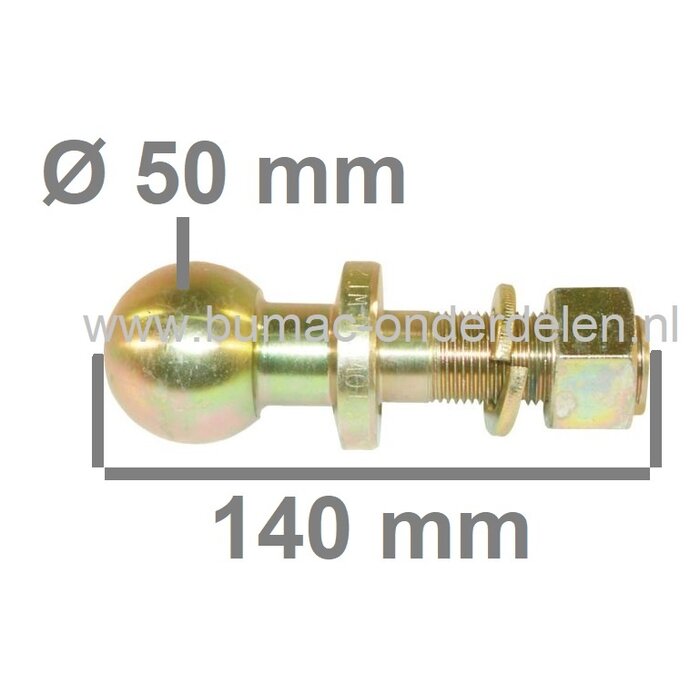 Trekhaakkogel Recht voor Zitmaaier, Frontmaaier, Tuintrekker, Quad Kogel 50 mm Lengte 140 mm Aansluiting 25,4 mm Kogel Koppeling , Kogeltrekpen